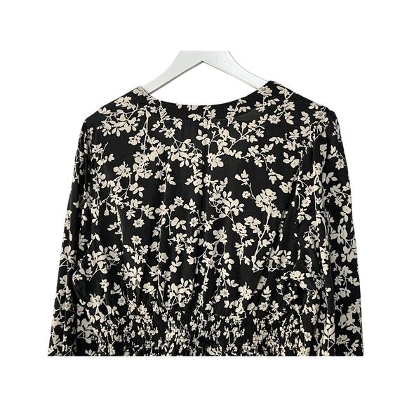 Old Navy Top Womens XLarge Tall Puff-Sleeve Black Floral Smocked Peplum Blouse - Picture 6 of 11